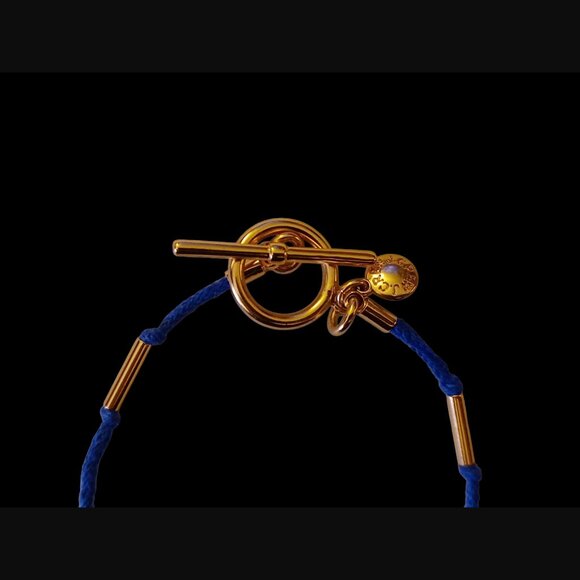 J.Crew Gold Tone Blue Knotted Cord Size 6.5" Long Toggle Clasp Bracelet - Picture 6 of 8